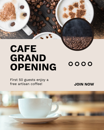 Modèle de visuel Superbe événement d'ouverture de café avec du café artisanal gratuitement - Instagram Post Vertical