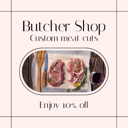 Enjoy Fresh and Tasty Meat Cuts from Our Butcher SHop Instagram Design Template
