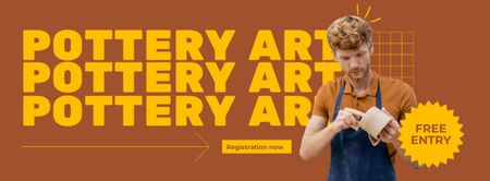 Art Pottery Studio Pozvánka s mladým mužem, který vyrábí keramickou misku Facebook cover Šablona návrhu