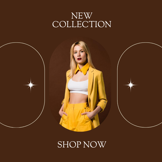 Young Woman Posing in Stylish Yellow Outfit Instagram Design Template