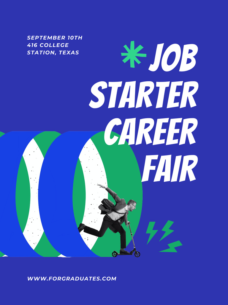 Career Fair Announcement with Man on Scooter Poster US Modelo de Design