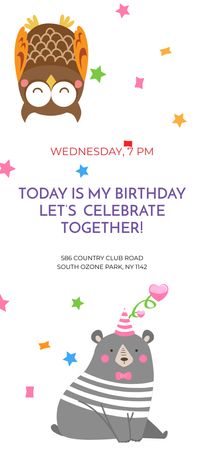 Birthday Invitation with Party Owls Flyer 3.75x8.25in Design Template
