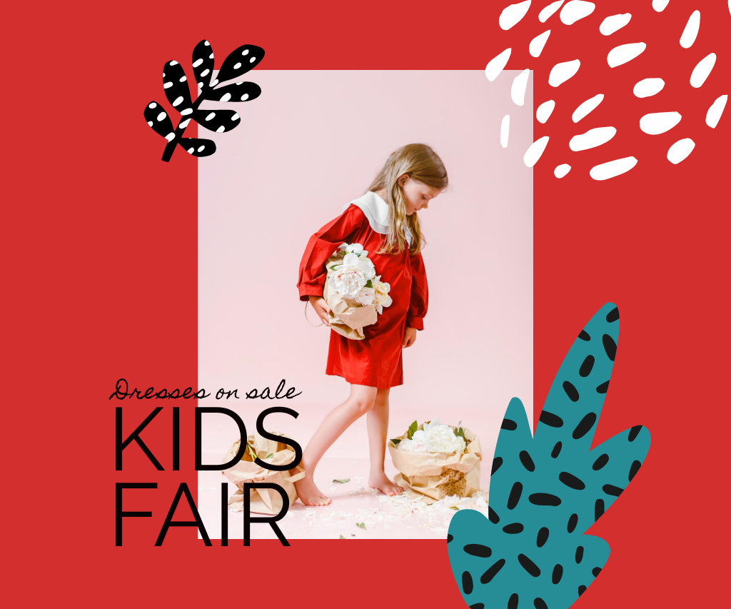Plantilla de diseño de Kids Fair Announcement with Little Girl and Flowers Large Rectangle 