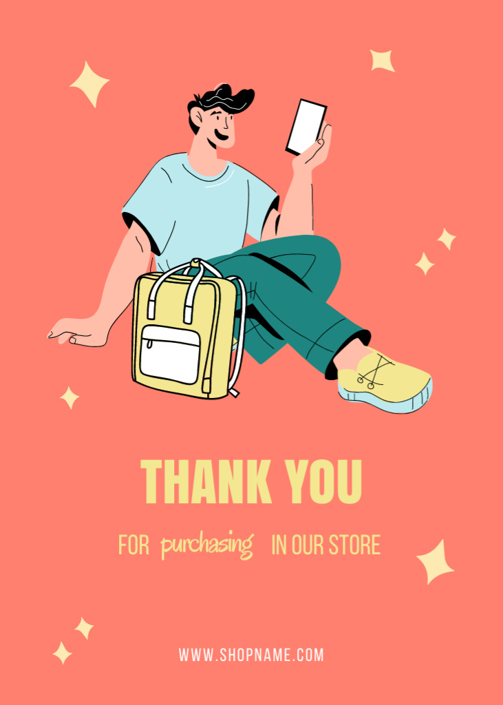 Modèle de visuel Back to School And Thank You For Purchase With Illustration In Red - Postcard 5x7in Vertical