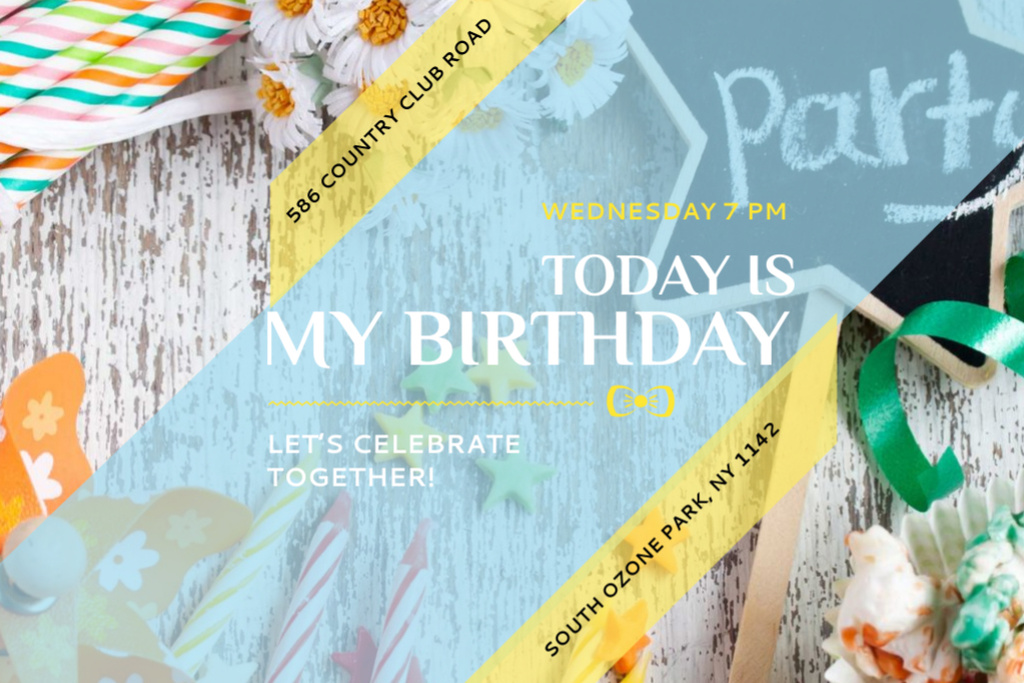 Birthday Party Invitation Bows and Ribbons Postcard 4x6in – шаблон для дизайна
