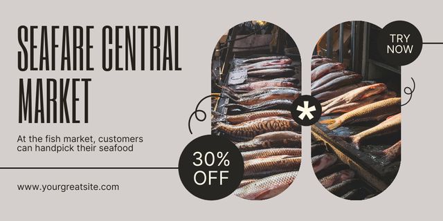 Template di design Central Fish Market Ad with Discount Offer Twitter