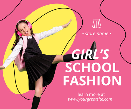 Back to School Sale Announcement For Girl's Apparel In Pink Large Rectangle Design Template