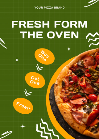 Promotional Offer of Delicious Pizza on Green Flayer Design Template