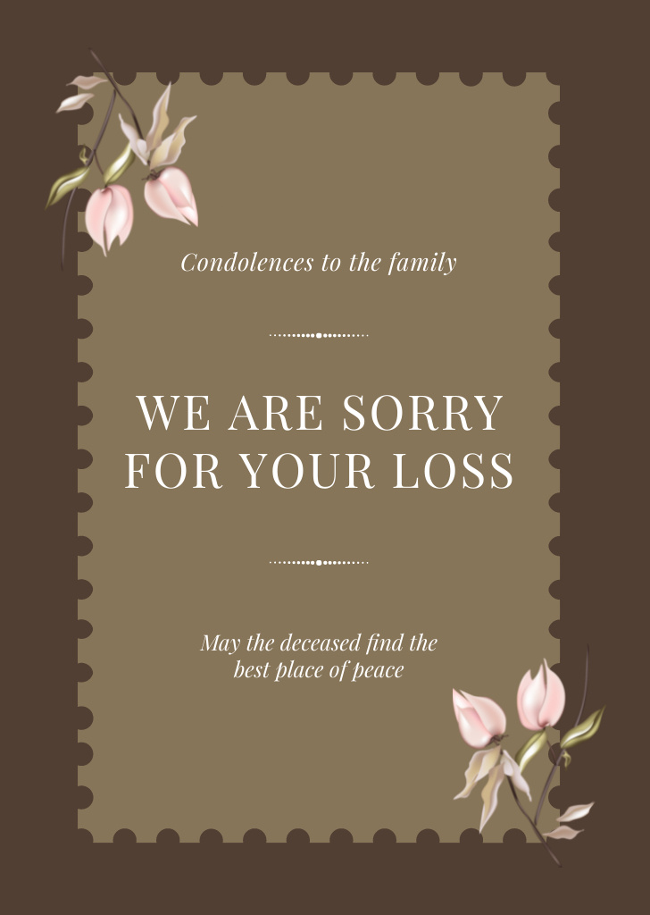 Ontwerpsjabloon van Postcard A6 Vertical van Deepest Condolence Messages on Death Brown