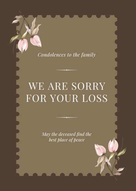 Deepest Condolence Messages on Death Brown Postcard A6 Vertical tervezősablon