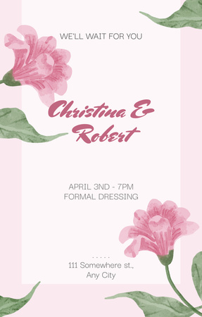 Floral Wedding Invitation with Pink Watercolor Flowers Invitation 4.6x7.2in Design Template