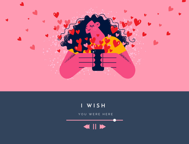 Cute Phrase With Girl Listening Soundtrack Postcard 4.2x5.5in Šablona návrhu