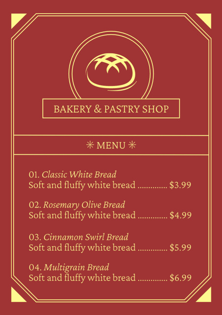 Bakery and Pastry Shop Offers on Red Menu Tasarım Şablonu
