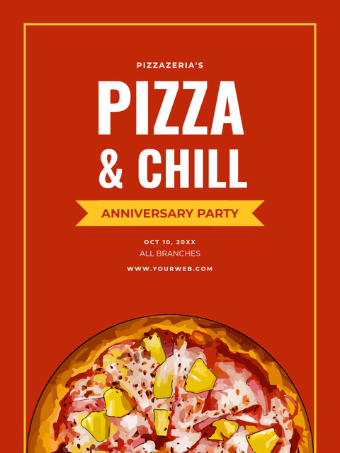 Anniversary Party Announcement with Appetizing Pizza Poster US Modelo de Design
