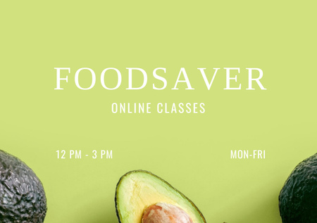 Táplálkozási osztályok hirdetménye zöld avokádóval Flyer A5 Horizontal tervezősablon