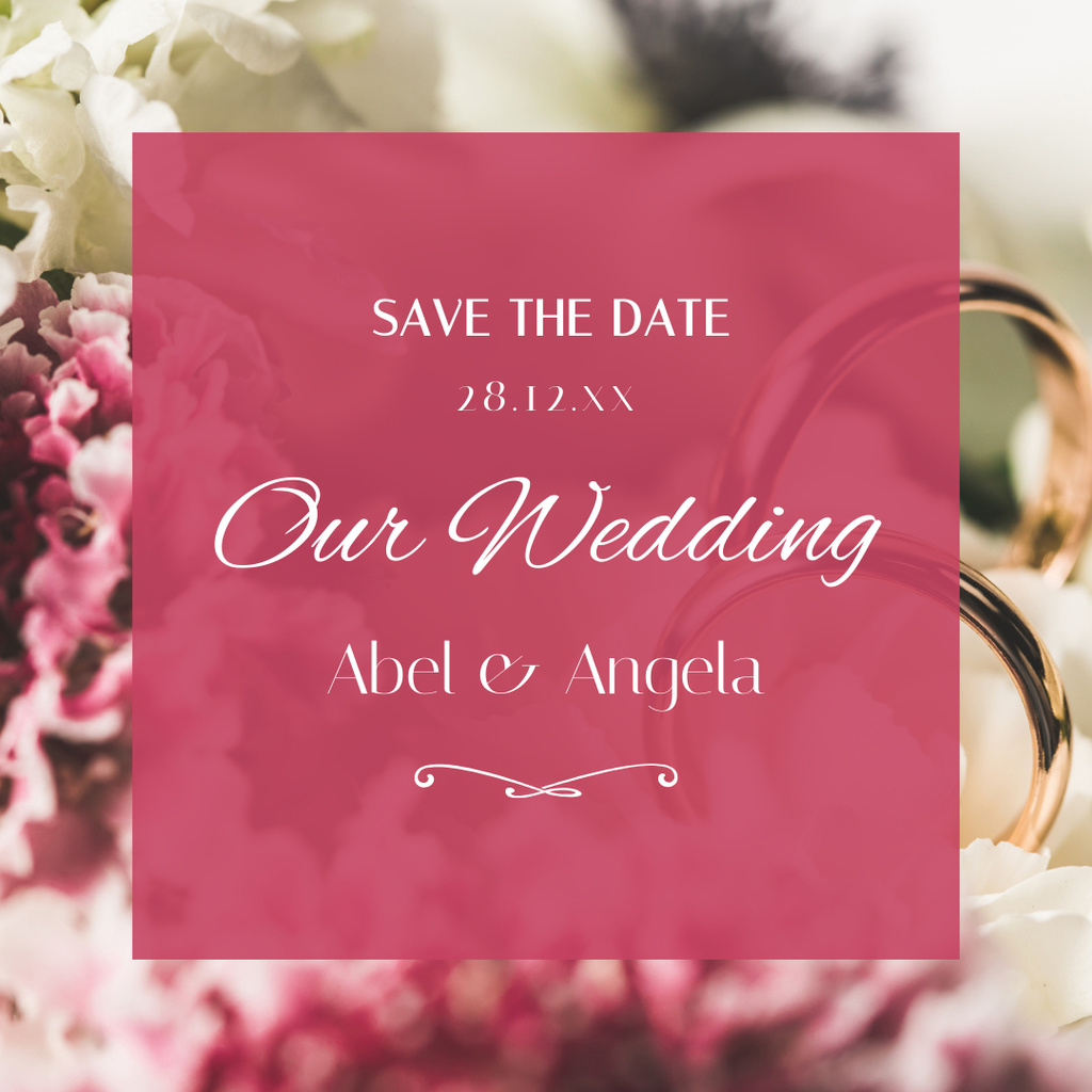 Wedding Celebration Announcement with Beautiful Golden Rings Instagram Design Template