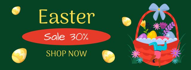 Easter Discount Advertisement with Holiday Basket Facebook cover Design Template