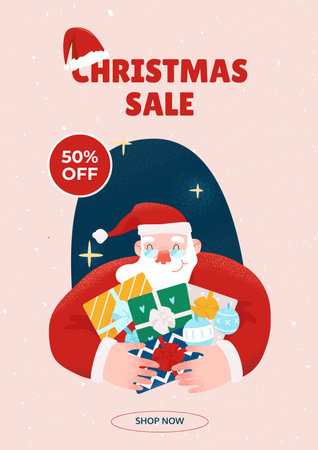 Santa Brings Presents to Christmas Sale Poster Design Template