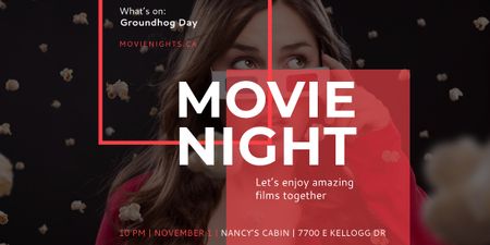 Movie Night Event Woman in 3d Glasses Image Design Template