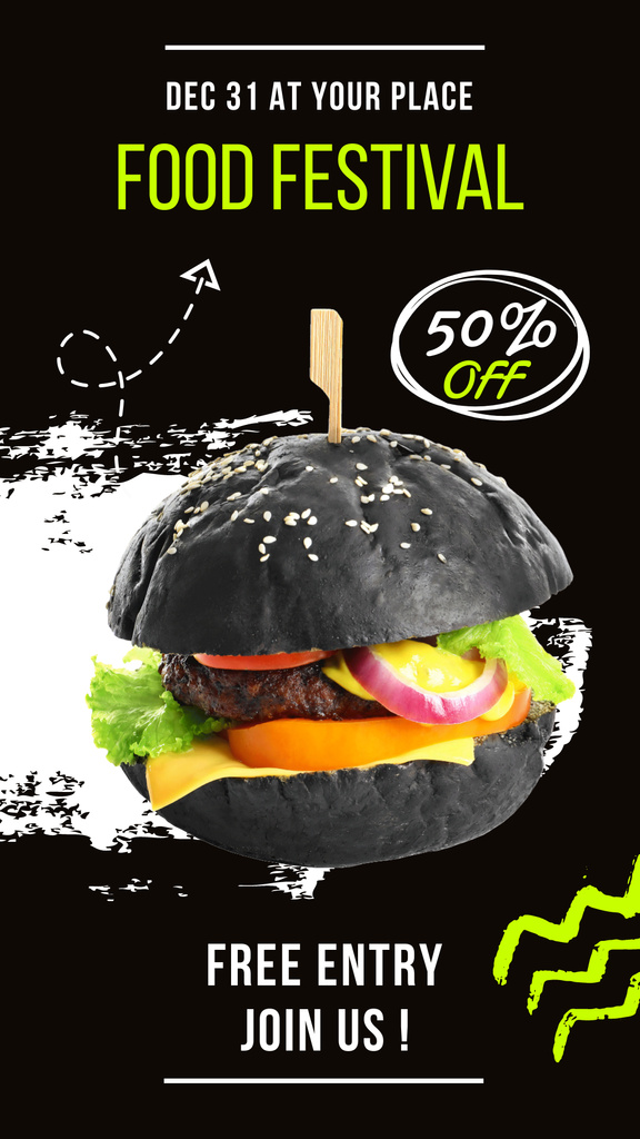 Street Food Festival Ad with tasty Burger Instagram Story Tasarım Şablonu