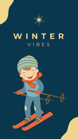 Happy Boy Skiing in Winter Instagram Story Tasarım Şablonu