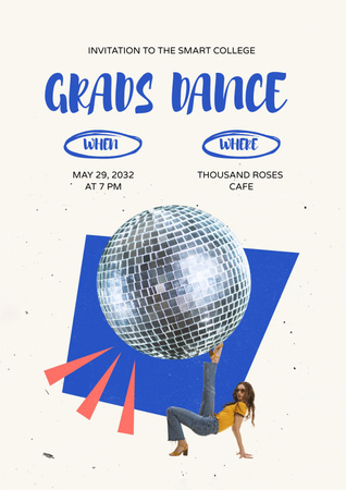 Graduation Party Announcement with Disco Ball Poster Design Template