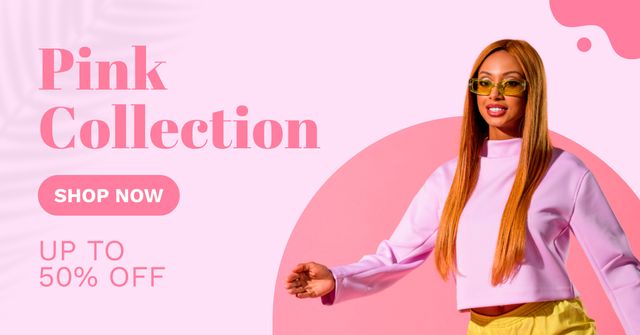 Pink Fashion Collection with Doll-Like Woman Facebook AD Design Template
