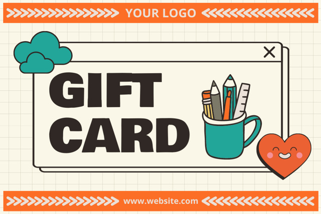 Modèle de visuel Gift Voucher for Stationery Items with Cute Heart - Gift Certificate