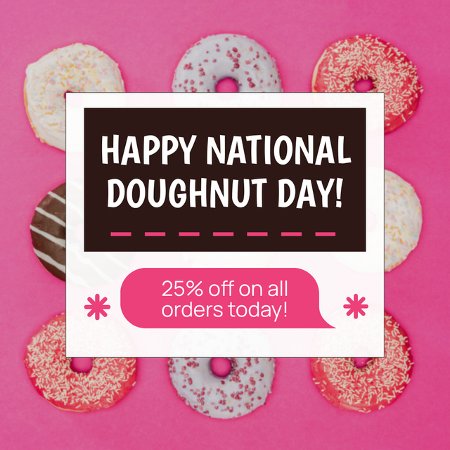 Doughnut Day Holiday Greeting in Pink Instagram AD tervezősablon