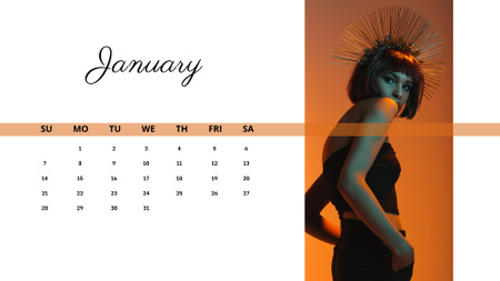 Plantilla de diseño de mujer atractiva con diadema en la cabeza Calendar 