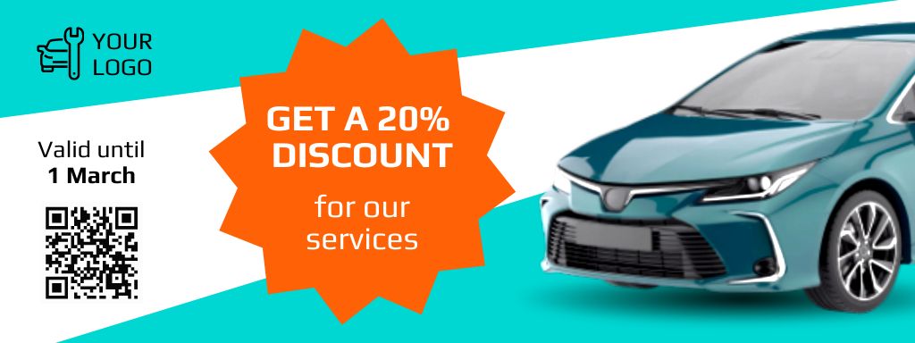 Car Services Discount Offer with Modern Car Coupon Πρότυπο σχεδίασης
