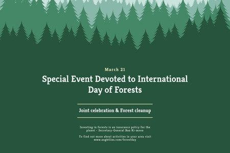 A zöld sziluettekkel rendelkező erdők nemzetközi napjának bejelentése Poster 24x36in Horizontal tervezősablon