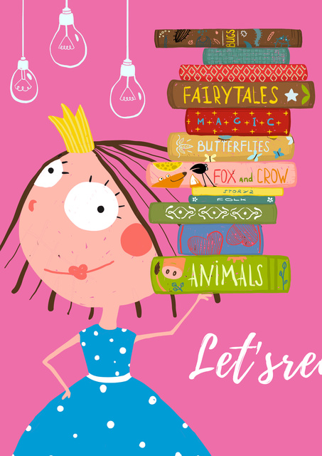 Modèle de visuel Reading Inspiration with cute cartoon Girl - Poster