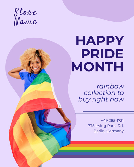 LGBT Shop Ad with Woman holding Flag Poster 16x20in – шаблон для дизайна