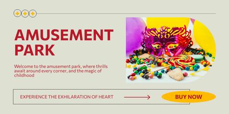 Heart-racing Amusement Park Attractions With Candies For Children Twitter Design Template