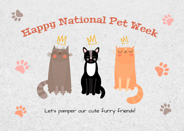Happy National Pet Week with Cute Cats Postcard 5x7in – шаблон для дизайна