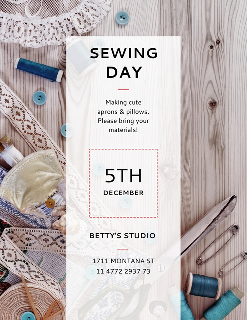 Lovely Sewing Day Announcement with Laces In Winter Flyer 8.5x11in Design Template