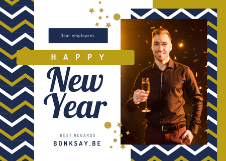 Designvorlage New Year Greeting Man with Champagne für Postcard 5x7in