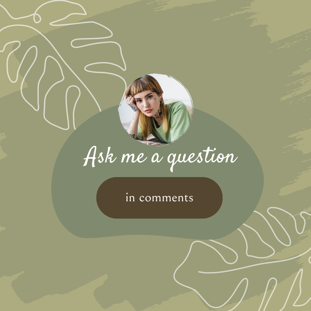 Ontwerpsjabloon van Instagram van Tab for Asking Questions with Young Woman on Green