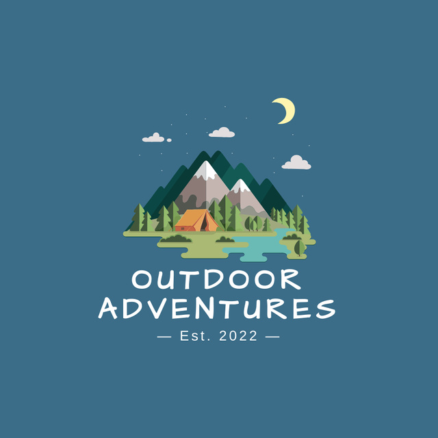 Camping in Picturesque Mountains Logo Design Template