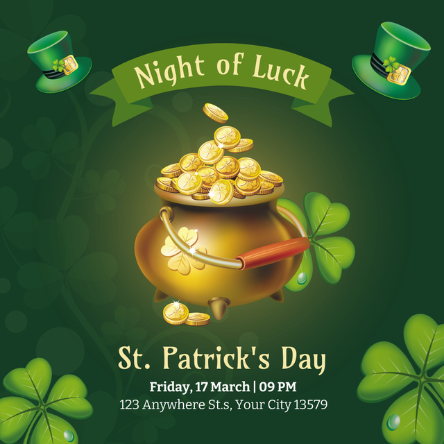 Happy St. Patrick's Day with Pot of Gold Instagram Design Template