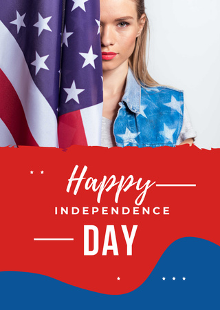 Bağımsızlık Günü'nü Amerikan Bayrağıyla Tebrik Etmek Postcard A6 Vertical Tasarım Şablonu
