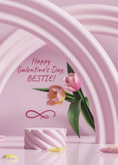 Galentine's Day Greeting with Cute Pink Decoration and Flowers