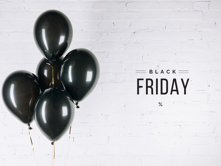 Black Friday Announcement with Black Balloons Presentationデザインテンプレート