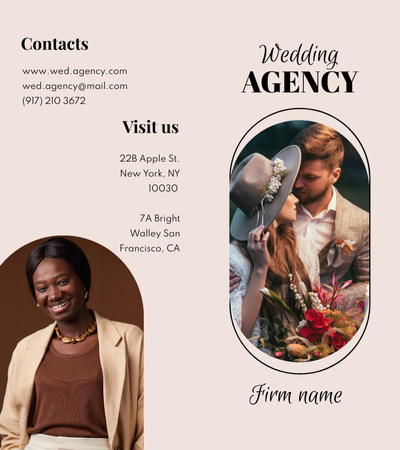 Ontwerpsjabloon van Brochure 9x8in Bi-fold van Cateringdiensten op bruiloft met gelukkige pasgetrouwden