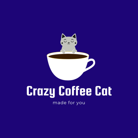 Cafe Ad with Cute Cat on Coffee Cup Logo Design Template