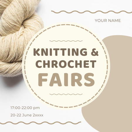 Designvorlage Knitting Fair Announcement with Beige Skein of Yarn für Instagram