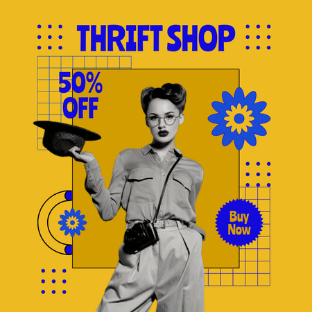 Designvorlage Retro style woman for thrift shop für Instagram AD