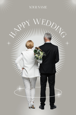 Back View of Beautiful Wedding Couple Pinterest Design Template