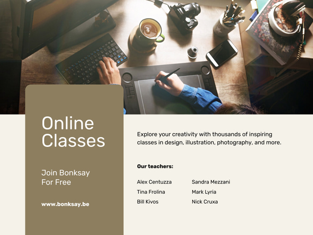 Online Art Classes Ad with Laptop Poster 18x24in Horizontal Design Template